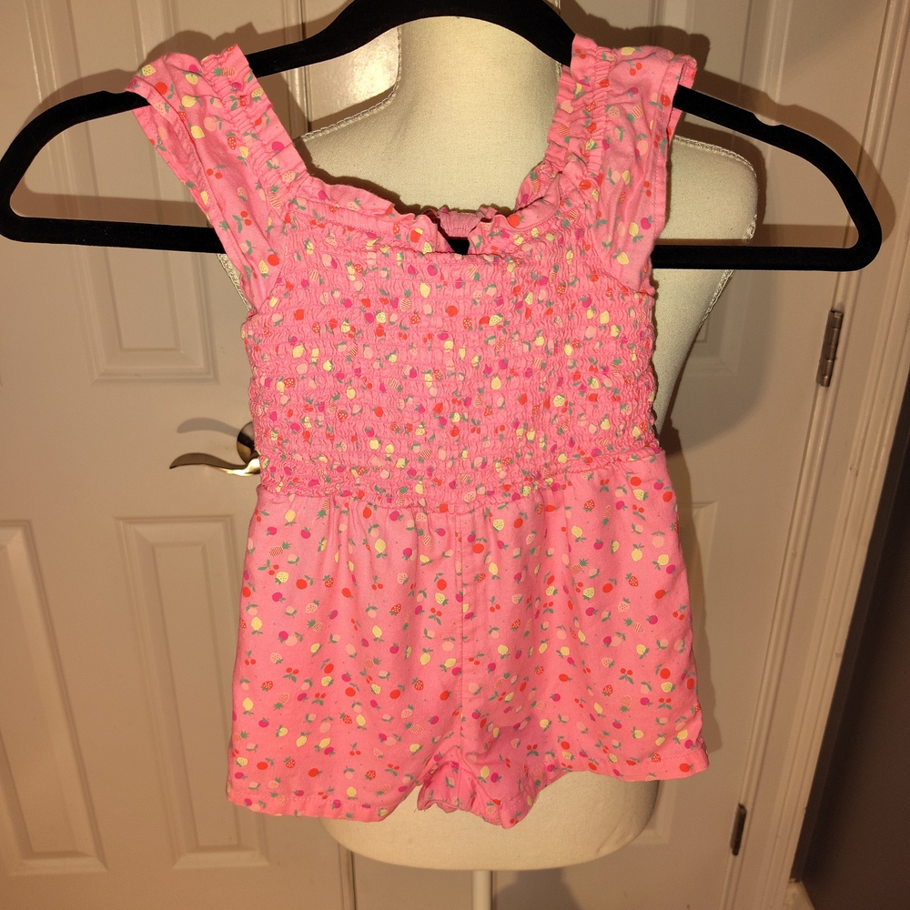 GAP Baby Pink Smocked Romper with Tiny Multicolor Dots
